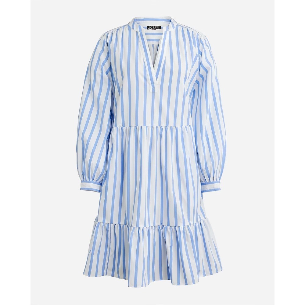 J. Crew Tiered Cotton Poplin Mini Dress Blue Barrie Stripe XS